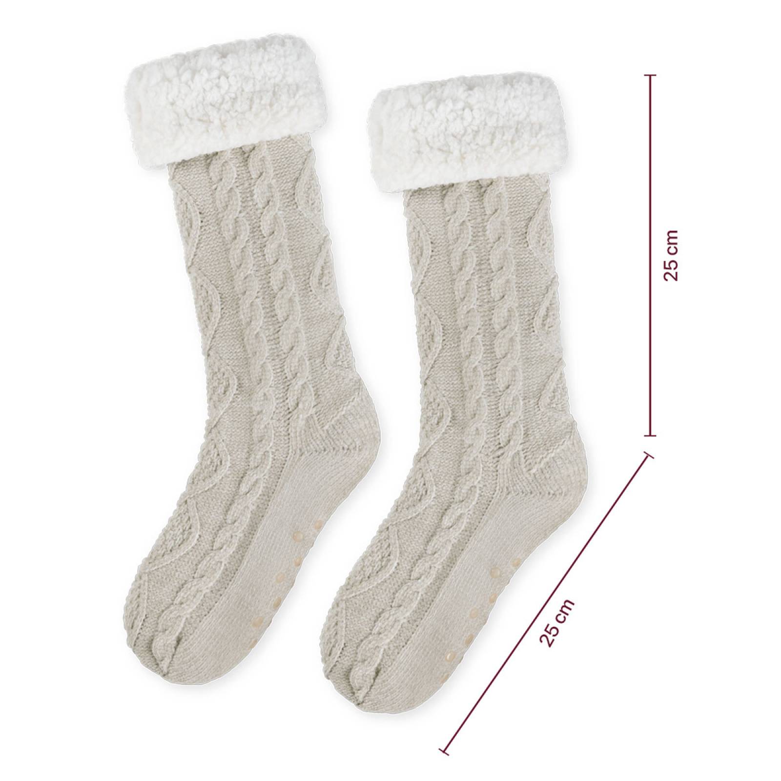 Calcetines Invernales Térmicos Pantuflas de Borrega para Invierno con Antiderrapante 1 Par Gris Claro REAL TEXTIL.