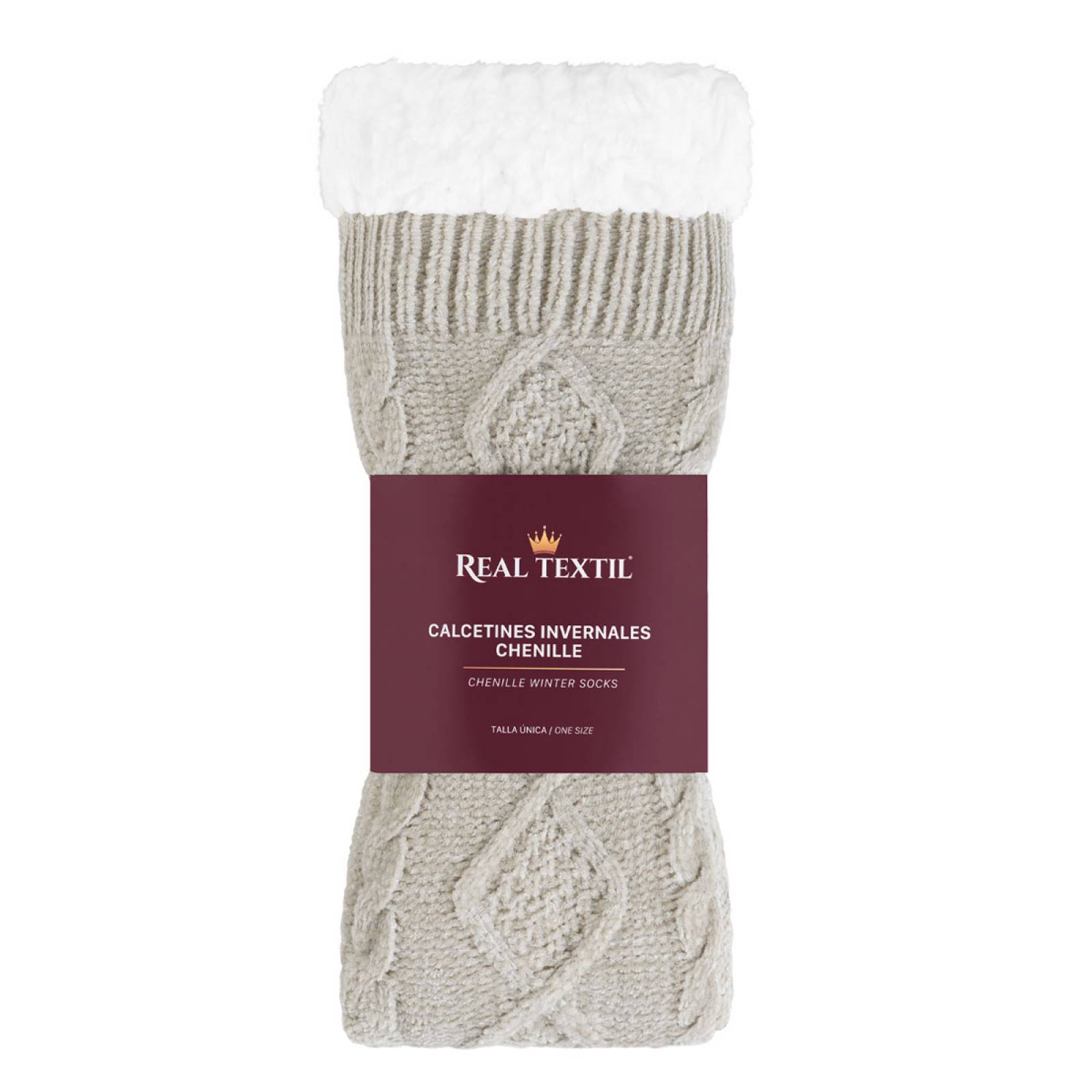 Calcetines Invernales Térmicos Pantuflas de Borrega para Invierno con Antiderrapante 1 Par Gris Claro REAL TEXTIL.