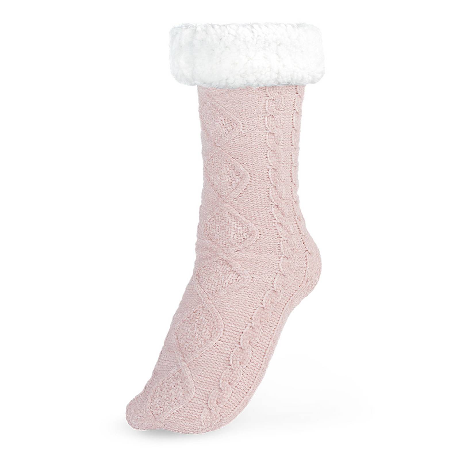 Calcetines Invernales Térmicos Pantuflas de Borrega para Invierno con Antiderrapante 1 Par Rosa REAL TEXTIL.