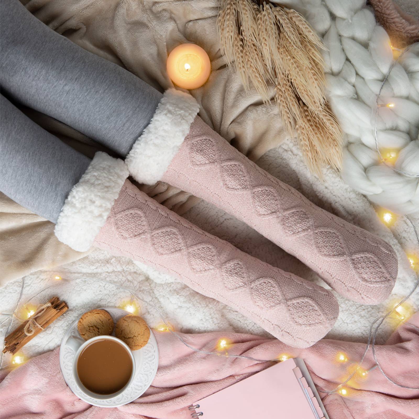 Calcetines Invernales Térmicos Pantuflas de Borrega para Invierno con Antiderrapante 1 Par Rosa REAL TEXTIL.