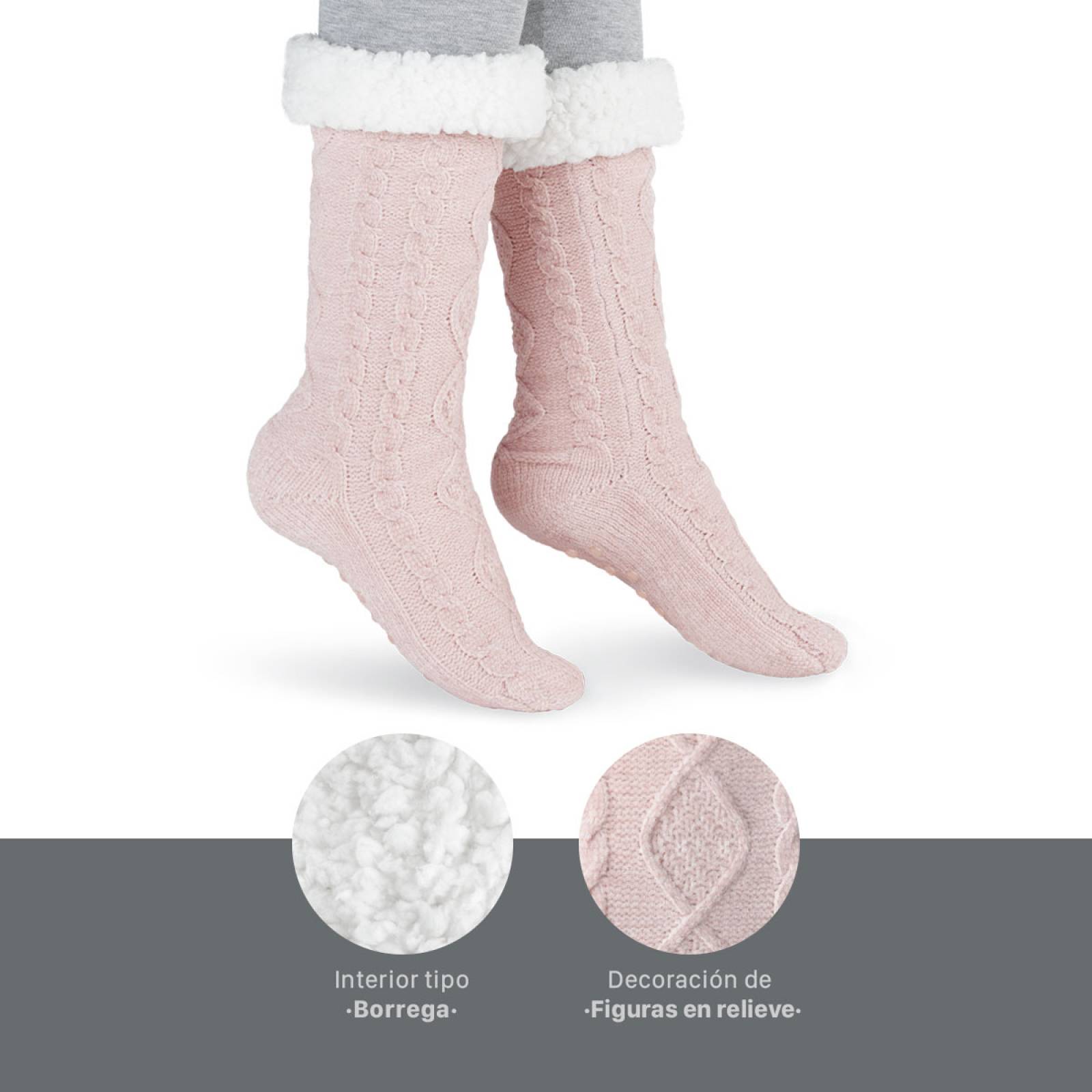 Calcetines Invernales Térmicos Pantuflas de Borrega para Invierno con Antiderrapante 1 Par Rosa REAL TEXTIL.