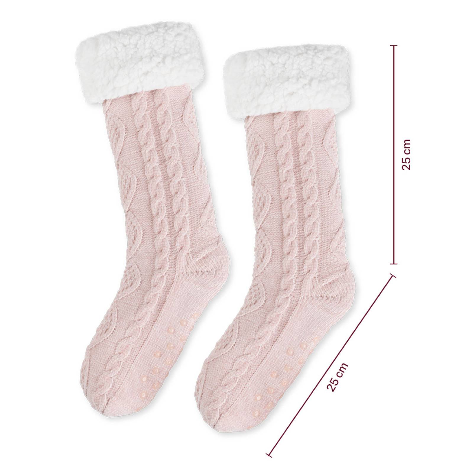 Calcetines Invernales Térmicos Pantuflas de Borrega para Invierno con Antiderrapante 1 Par Rosa REAL TEXTIL.