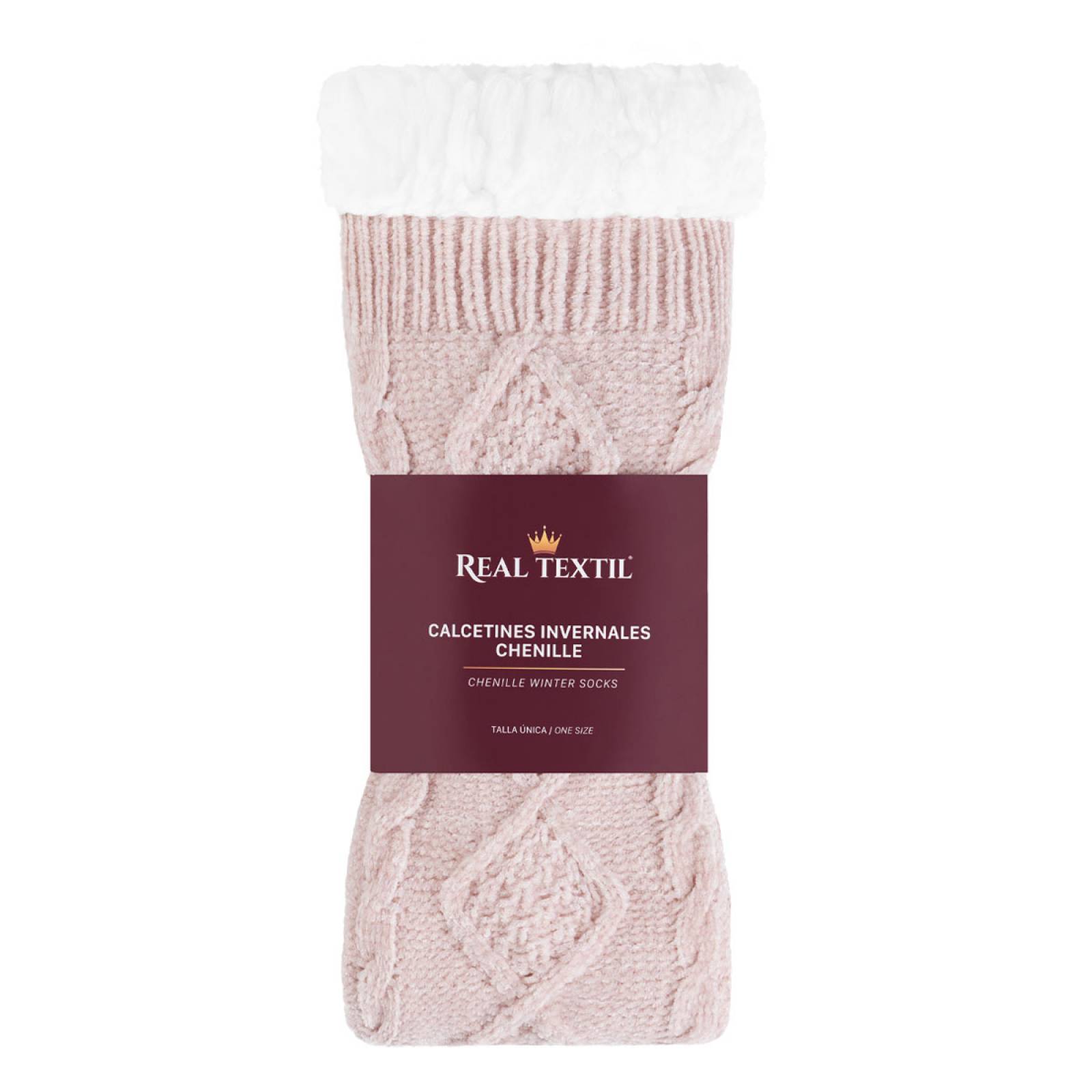 Calcetines Invernales Térmicos Pantuflas de Borrega para Invierno con Antiderrapante 1 Par Rosa REAL TEXTIL.