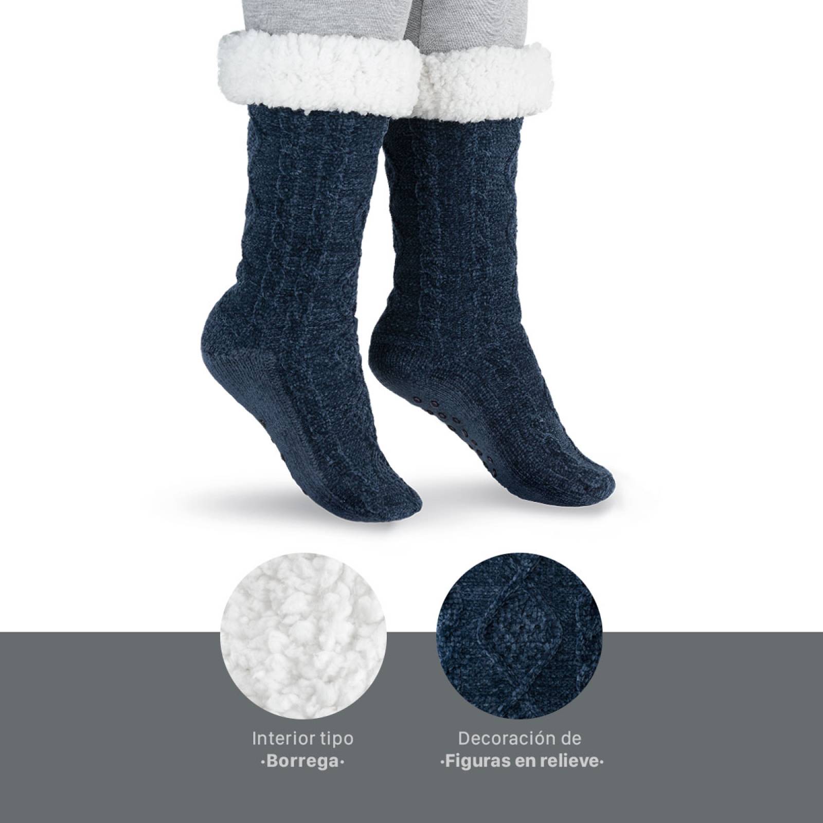 Calcetines Invernales Térmicos Borrega/ Antiderrapante 1 Par Azul marino REAL TEXTIL