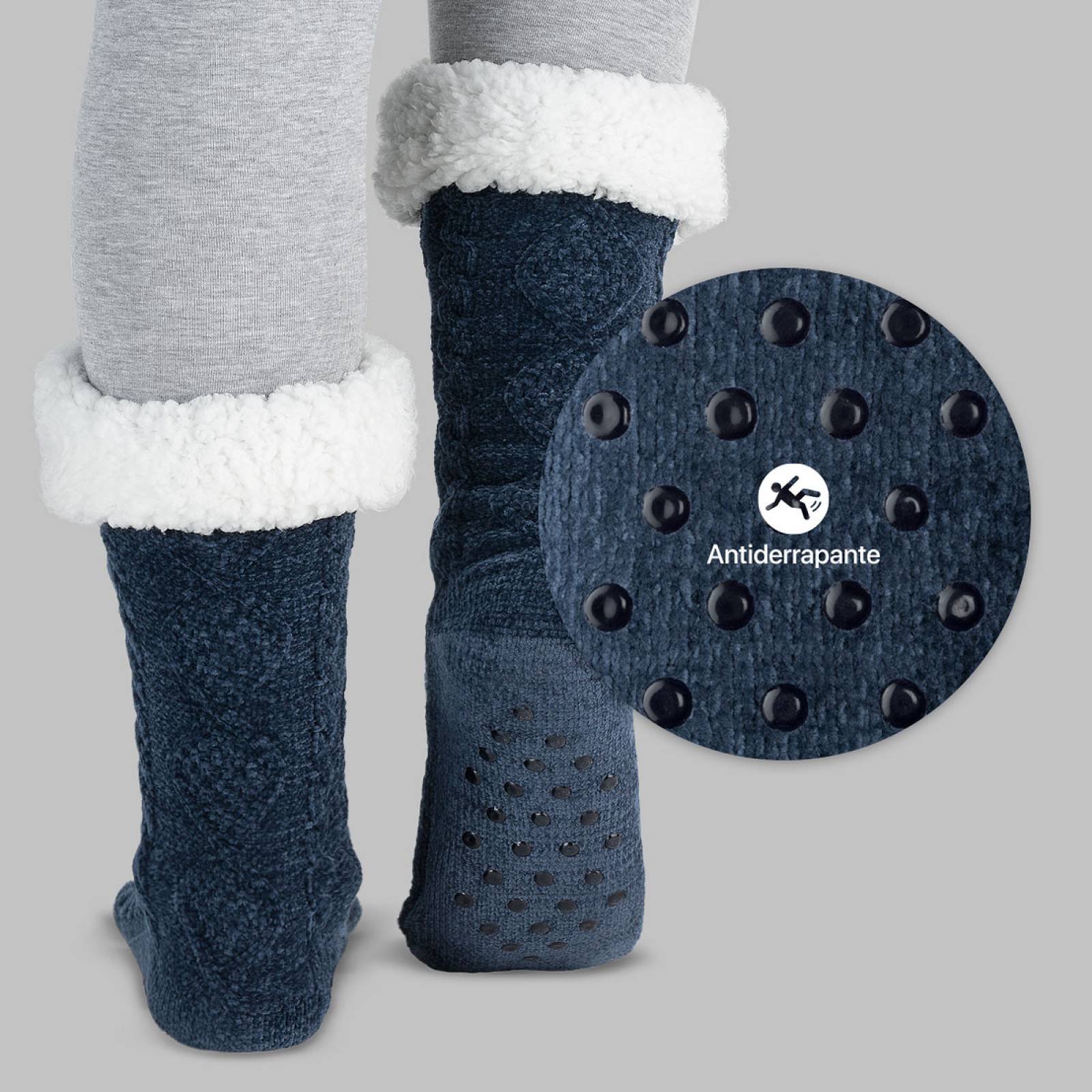 Calcetines Invernales Térmicos Borrega/ Antiderrapante 1 Par Azul marino REAL TEXTIL