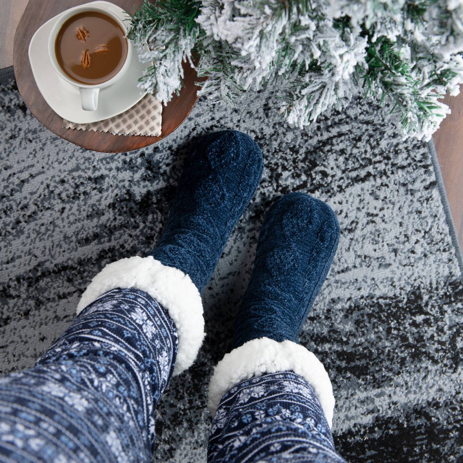 Calcetines Invernales Térmicos Borrega/ Antiderrapante 1 Par Azul marino REAL TEXTIL