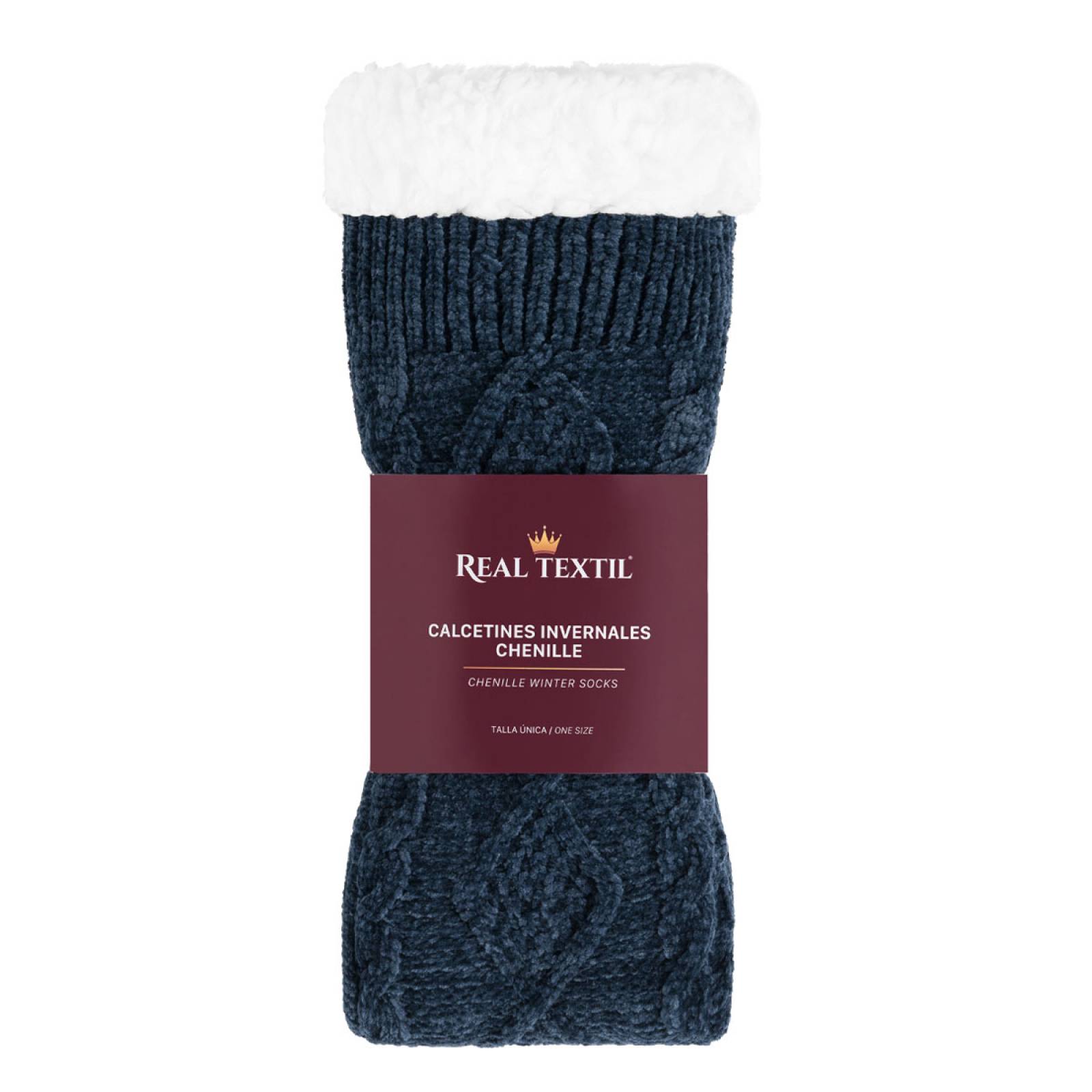 Calcetines Invernales Térmicos Borrega/ Antiderrapante 1 Par Azul marino REAL TEXTIL