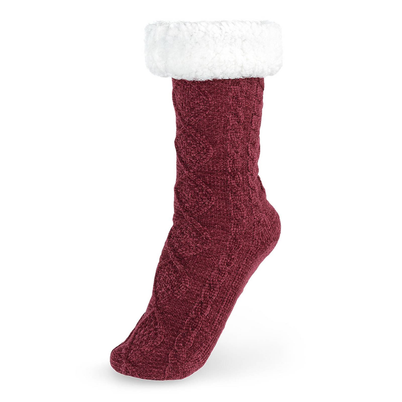 Calcetines Invernales Térmicos Pantuflas de Borrega para Invierno con Antiderrapante 1 Par Tinto REAL TEXTIL.