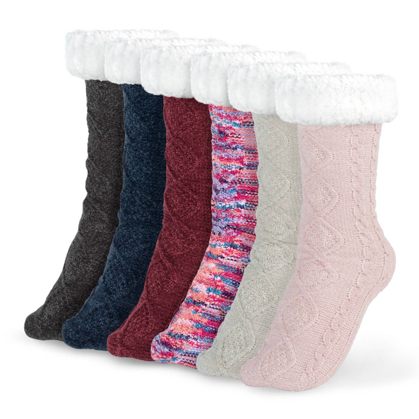 Calcetines Invernales Térmicos Pantuflas de Borrega para Invierno con Antiderrapante 1 Par Tinto REAL TEXTIL.