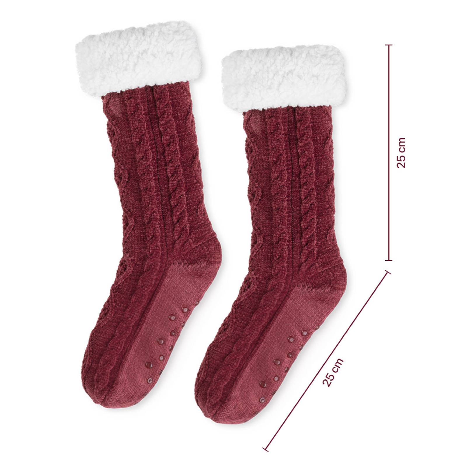 Calcetines Invernales Térmicos Pantuflas de Borrega para Invierno con Antiderrapante 1 Par Tinto REAL TEXTIL.