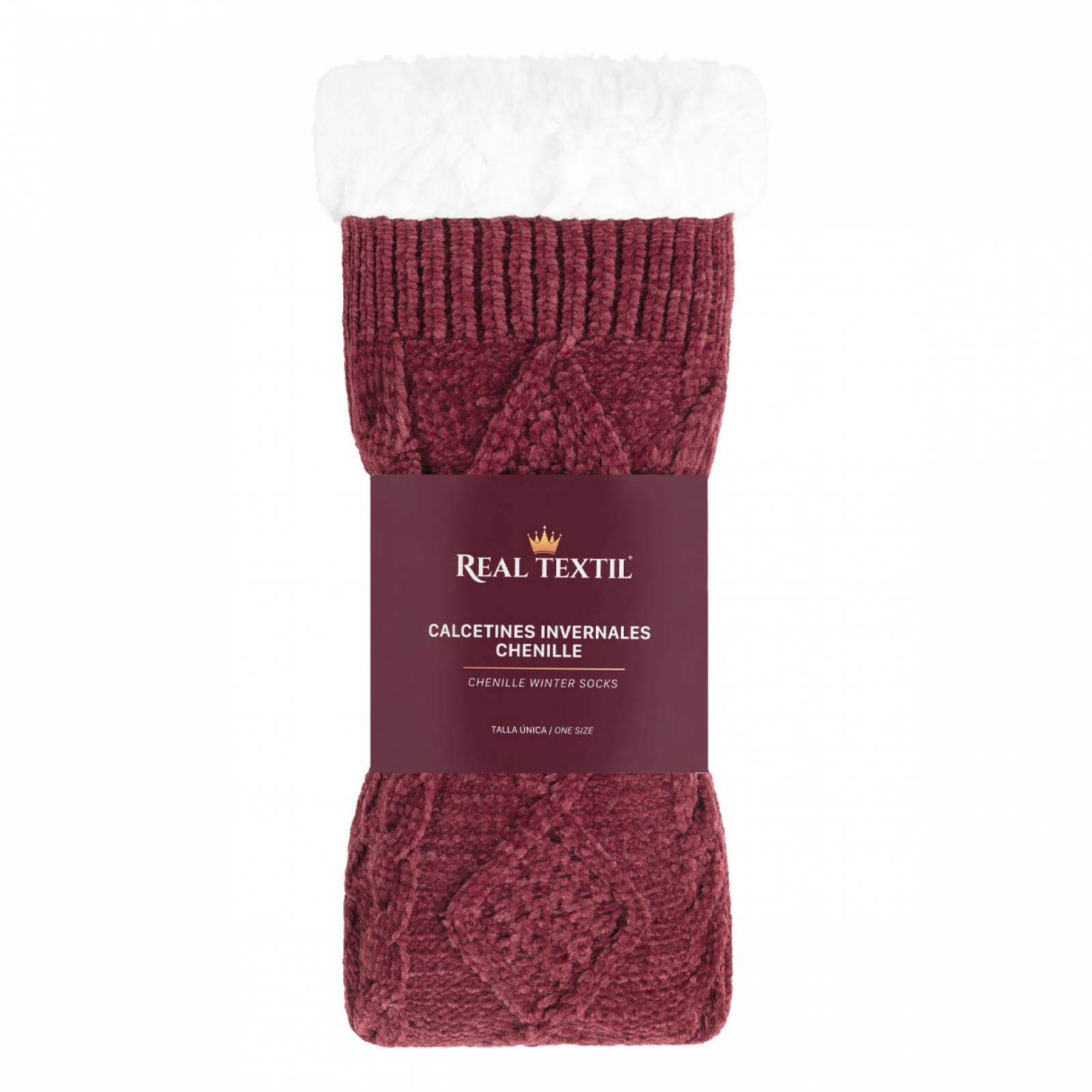 Calcetines Invernales Térmicos Pantuflas de Borrega para Invierno con Antiderrapante 1 Par Tinto REAL TEXTIL.