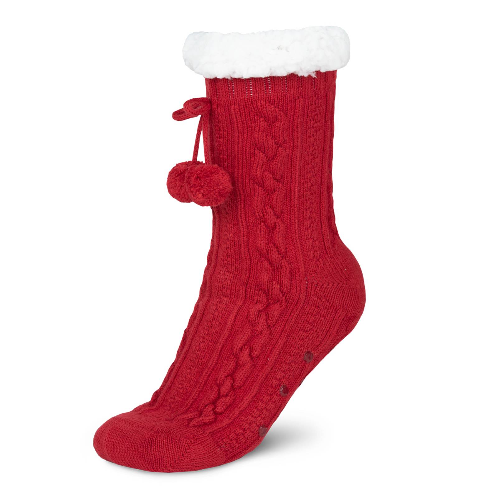 Calcetines Invernales Térmicos Borrega/ Antiderrapante 1 Par Rojo con pompones REAL TEXTIL