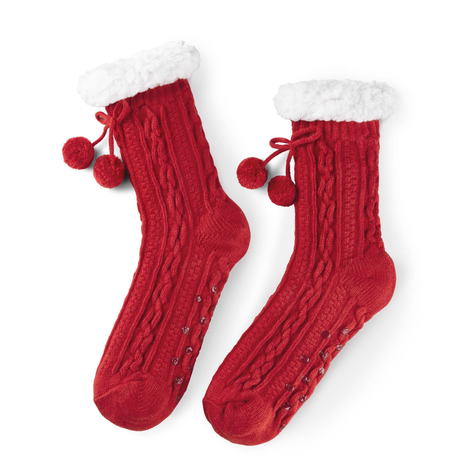 Calcetines Invernales Térmicos Borrega/ Antiderrapante 1 Par Rojo con pompones REAL TEXTIL