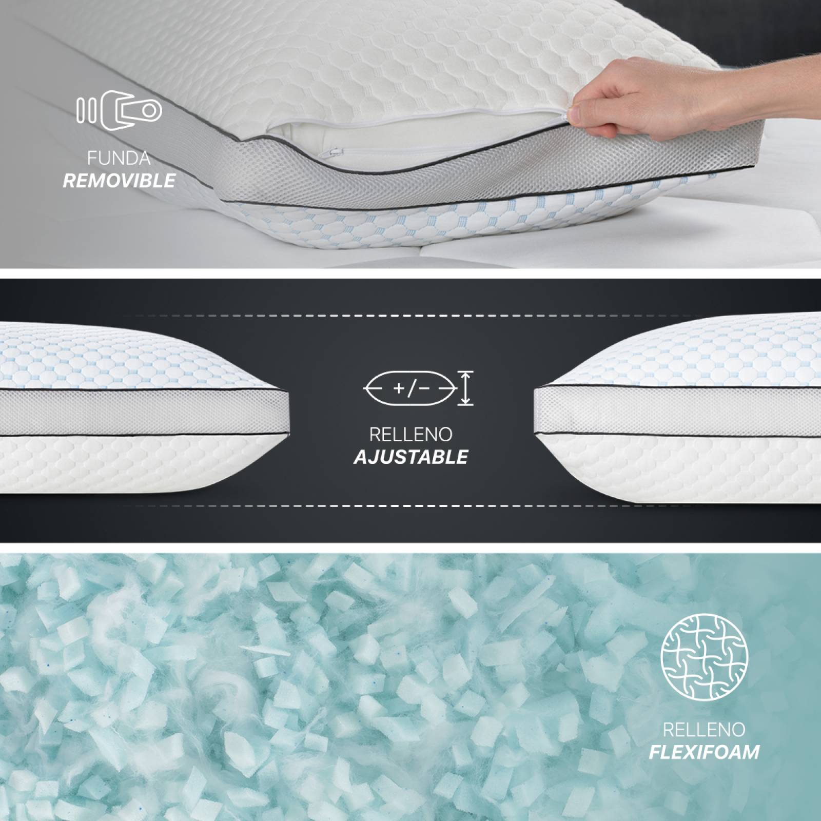 Almohada Coolmásbamboo Memory Foam Ajustable King Size Blanco Rester by Esquimal