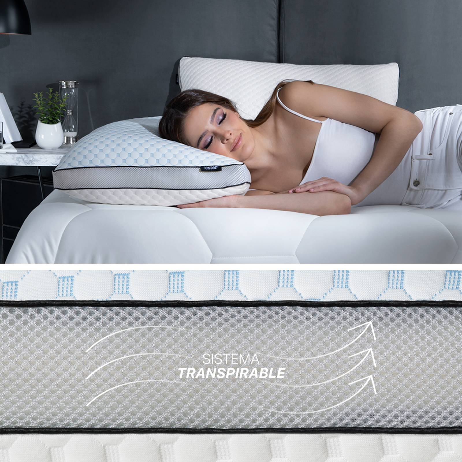 Almohada Coolmásbamboo Memory Foam Ajustable King Size Blanco Rester by Esquimal