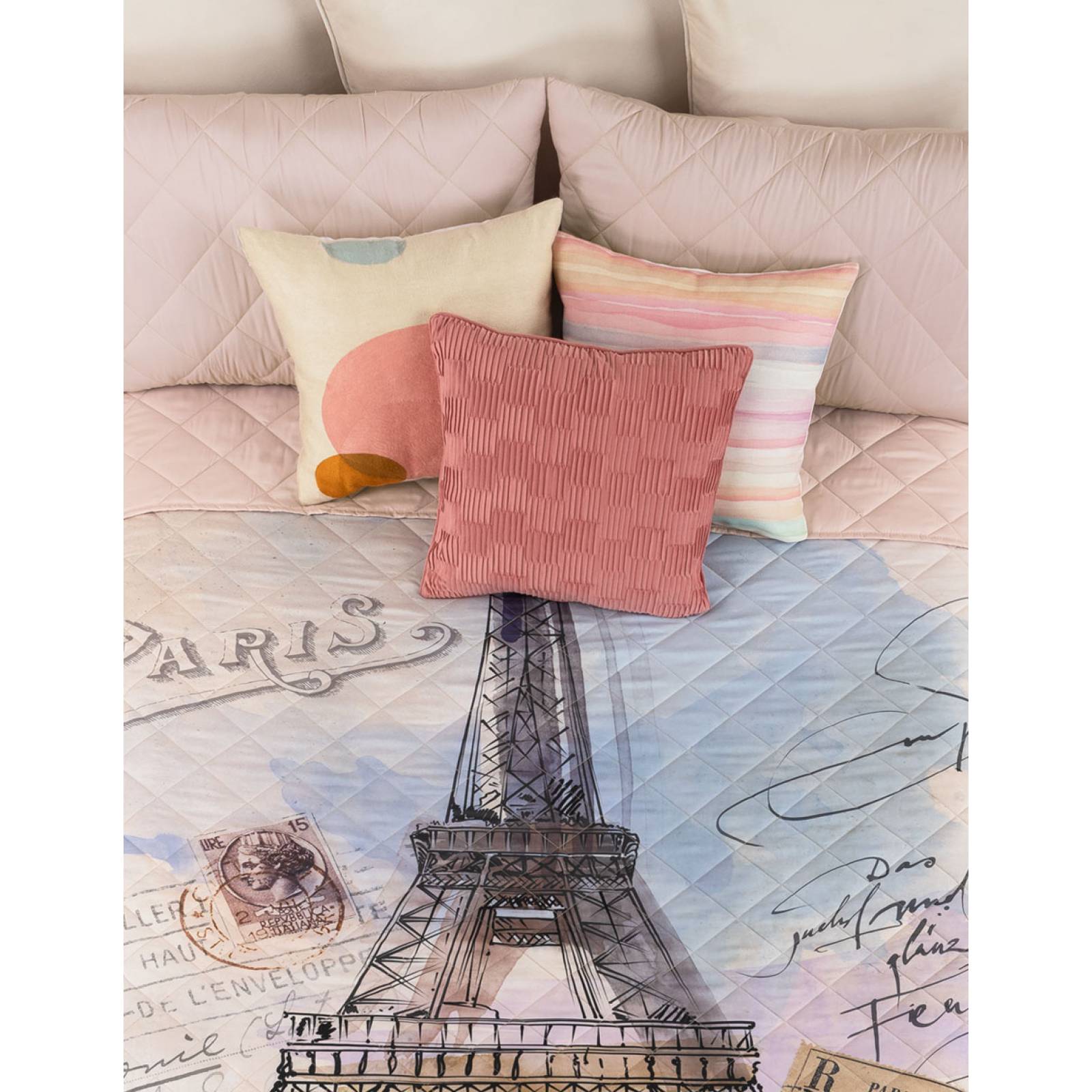 Edredón King Size Doble Vista más 2 Fundas Torre Eiffel ESQUIMAL