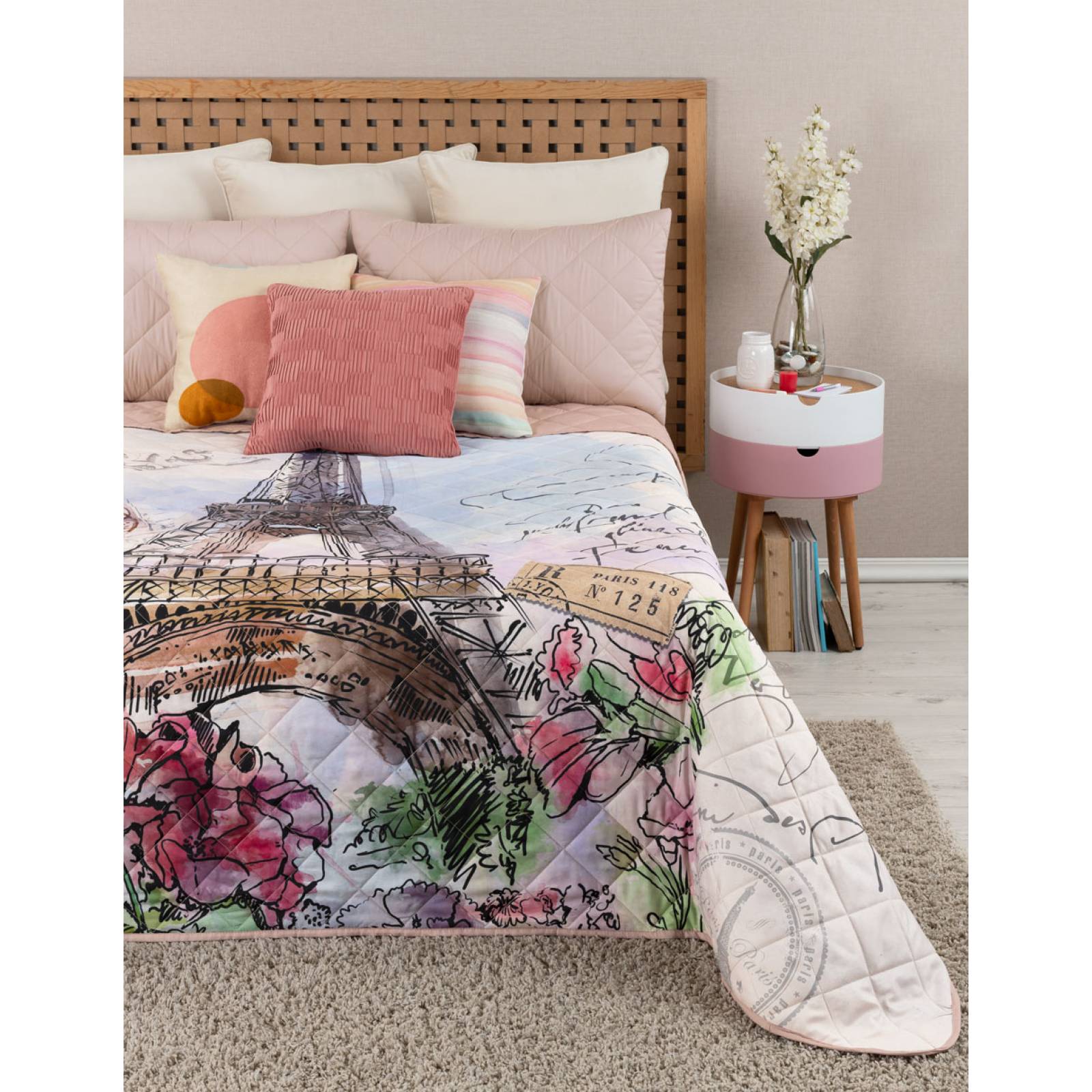 Edredón King Size Doble Vista más 2 Fundas Torre Eiffel ESQUIMAL