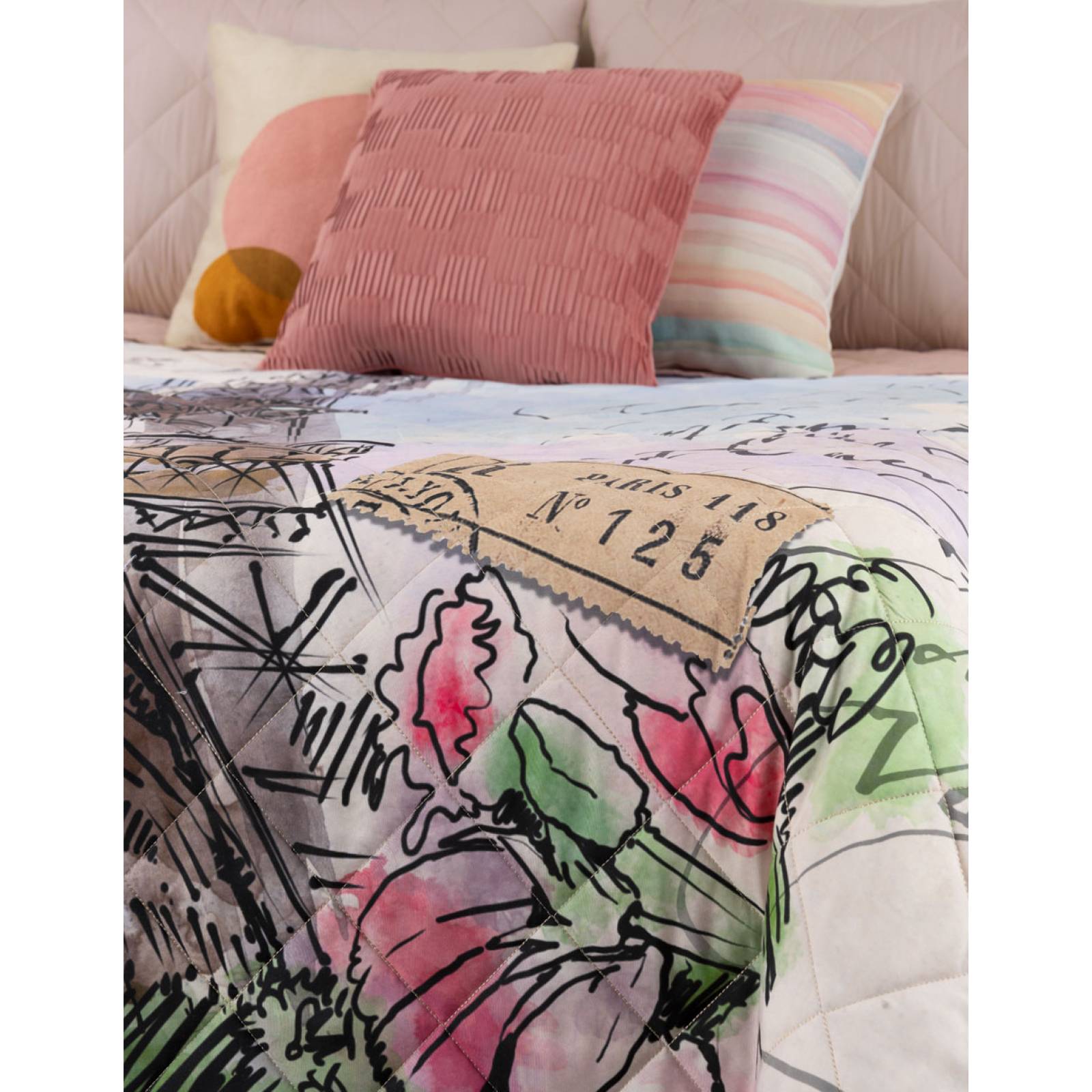 Edredón King Size Doble Vista más 2 Fundas Torre Eiffel ESQUIMAL