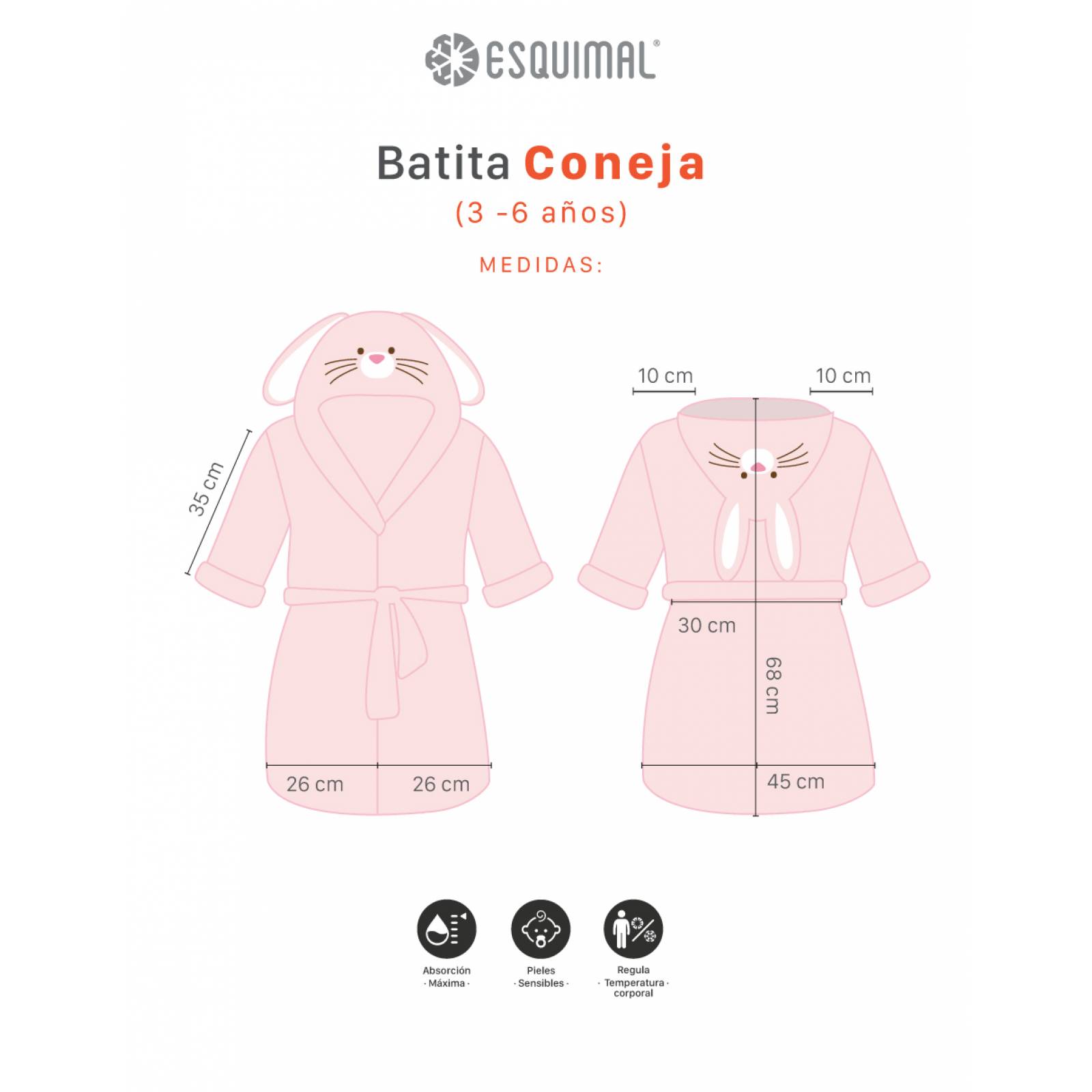 Bata De Baño Para Niños De 3 A 6 Años Coneja ESQUIMAL.