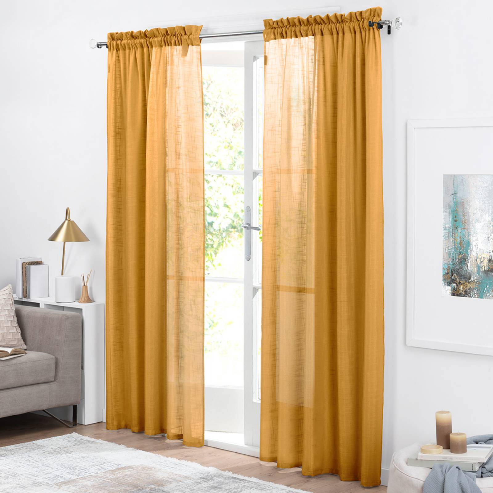 Cortina Translúcida Tipo Lino - 2.70m X 2.30m Aleida (mostaza) ESQUIMAL