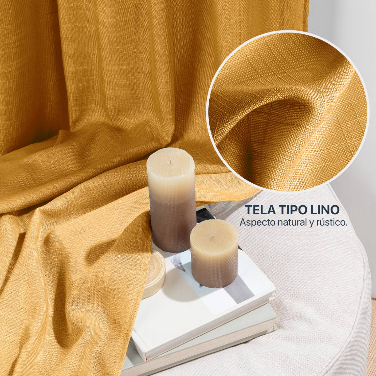 Cortina Translúcida Tipo Lino - 2.70m X 2.30m Aleida (mostaza) ESQUIMAL