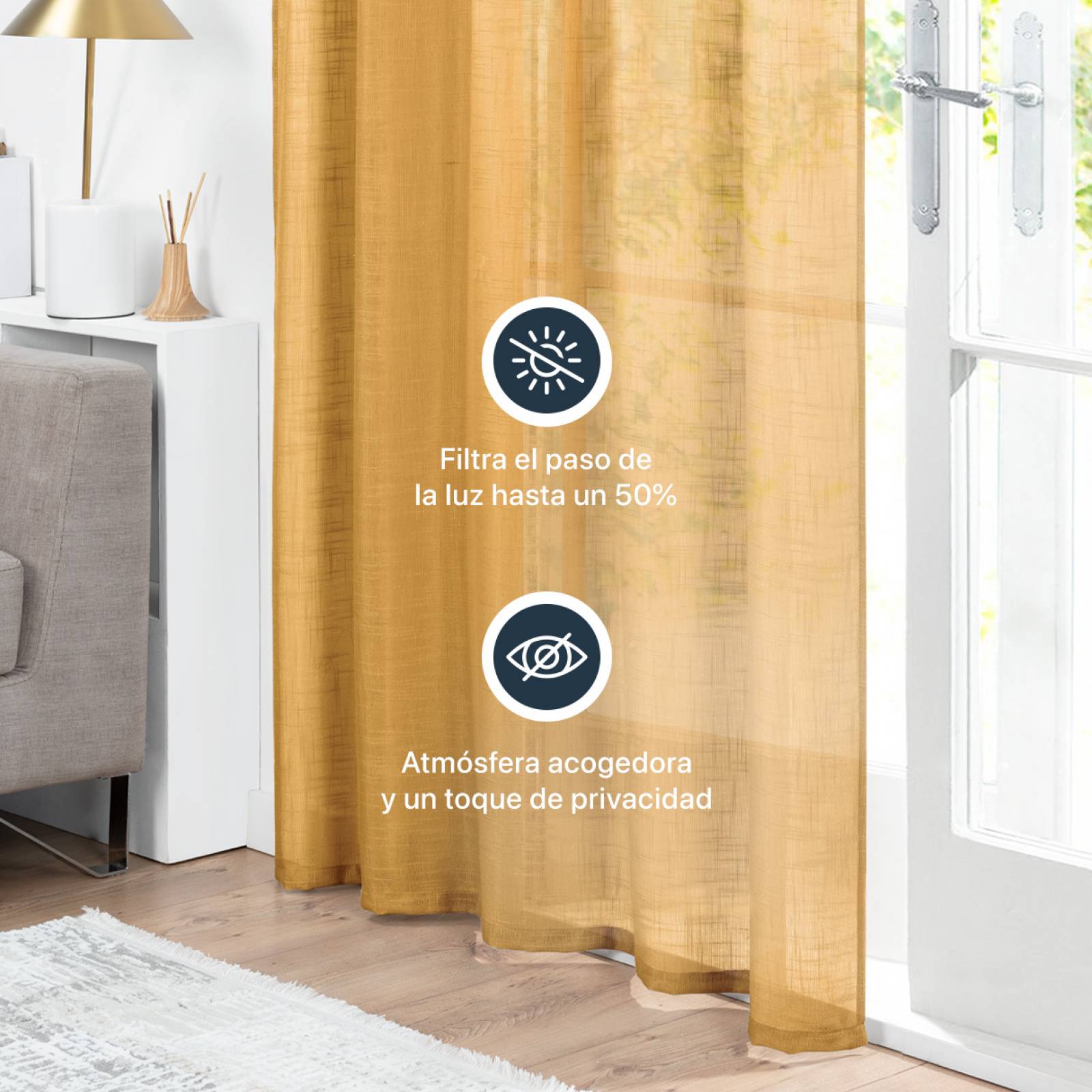 Cortina Translúcida Tipo Lino - 2.70m X 2.30m Aleida (mostaza) ESQUIMAL