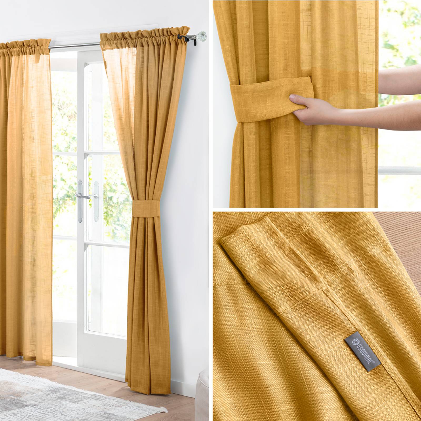 Cortina Translúcida Tipo Lino - 2.70m X 2.30m Aleida (mostaza) ESQUIMAL