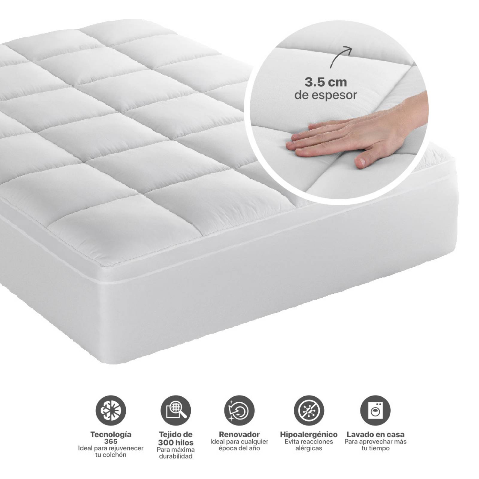 Cubre Colchón King Size 100% Algodón Blanco ESQUIMAL BY RESTER