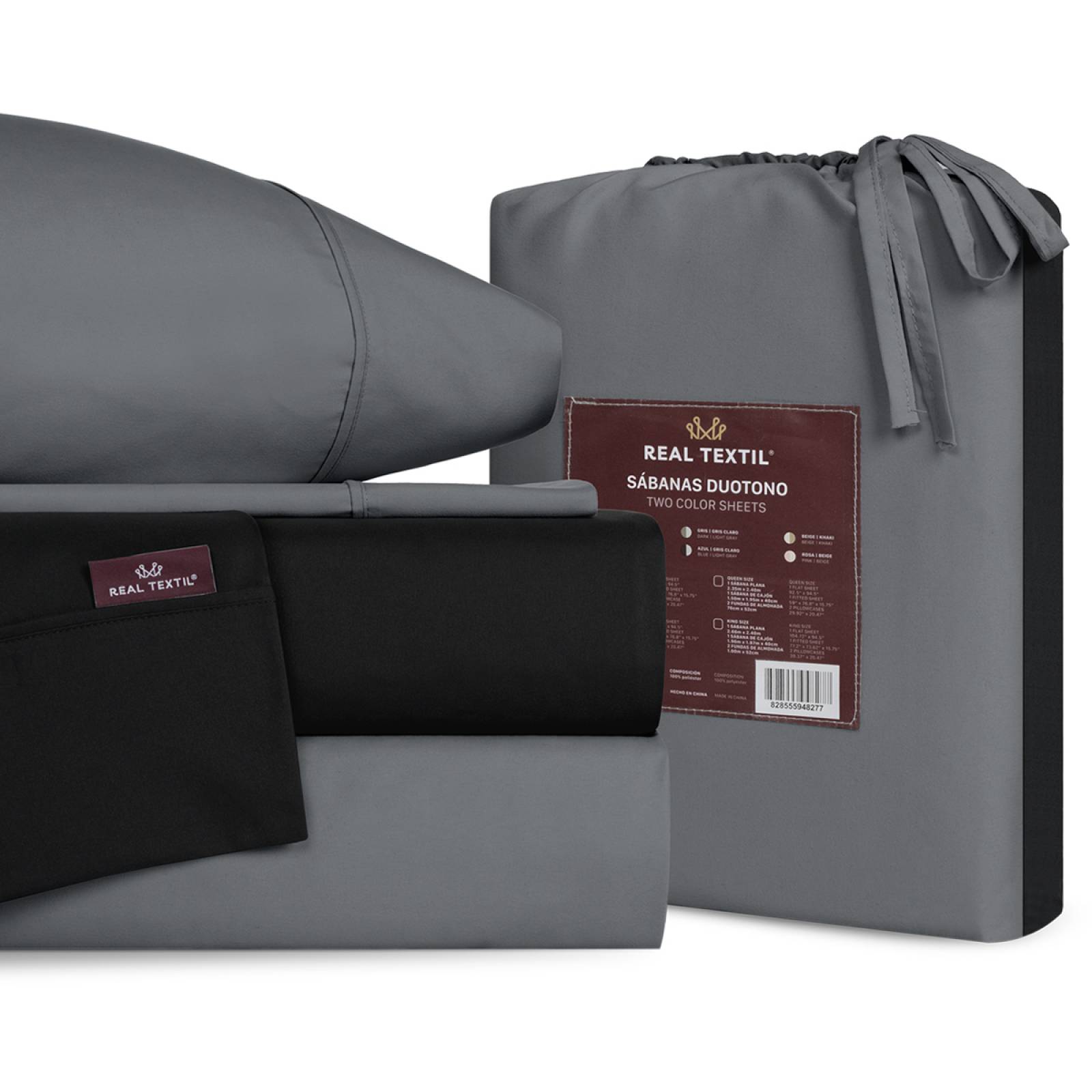 Sábanas Duotono Matrimonial Microfibra Negro / Gris Oscuro REAL TEXTIL
