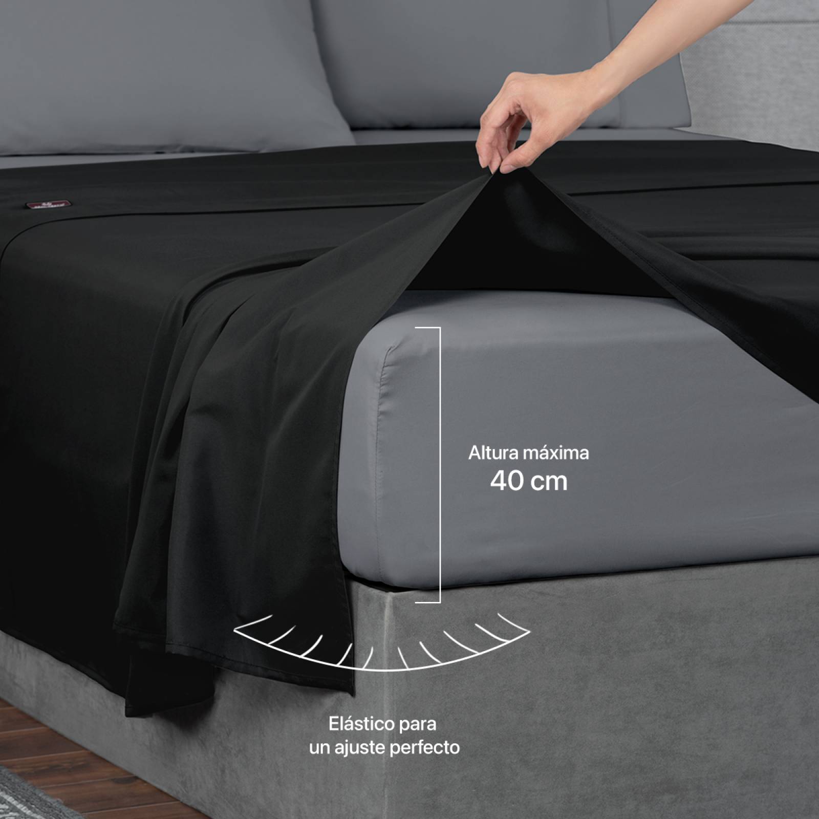 Sábanas Duotono Matrimonial Microfibra Negro / Gris Oscuro REAL TEXTIL