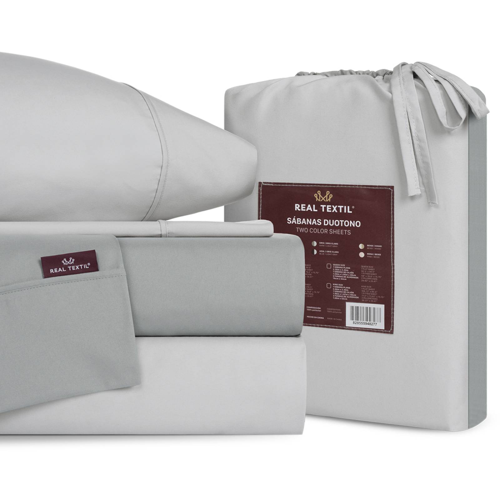 Sábanas Duotono Individual Microfibra Gris / Gris Claro REAL TEXTIL