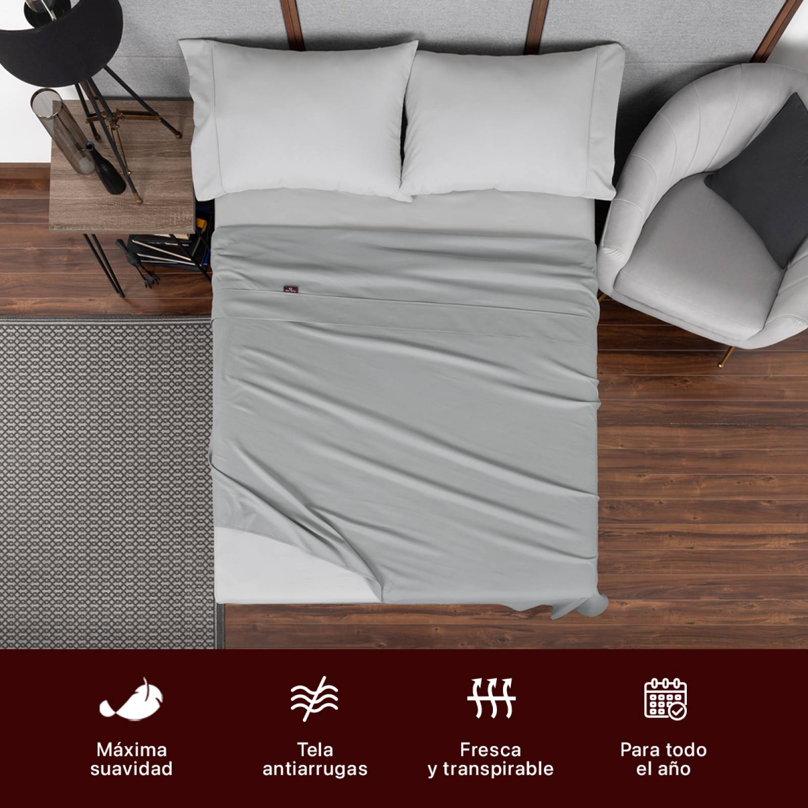 Sábanas Duotono Individual Microfibra Gris / Gris Claro REAL TEXTIL