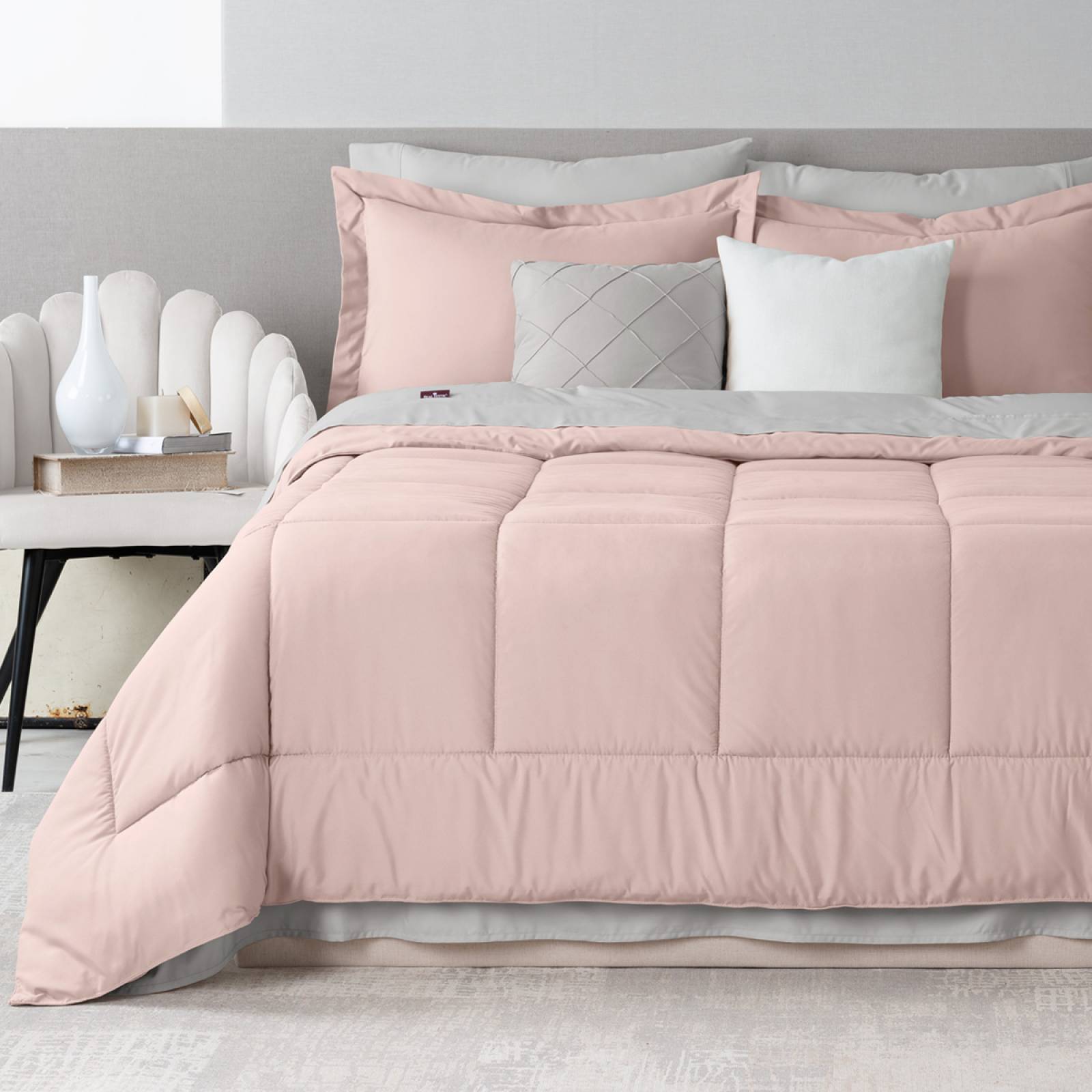 Funda de edredón de abeto rosa claro para cama de 160x200 cm.