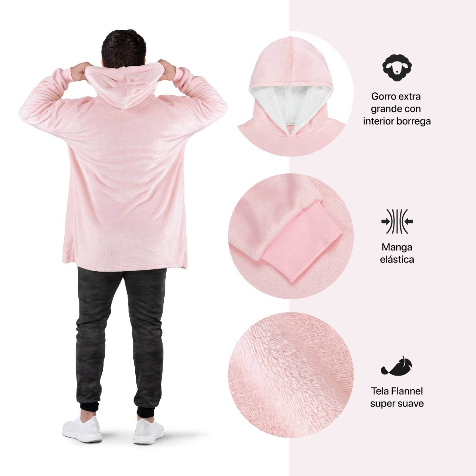 Sudadera Gigante Con Capucha De Borrega Para Hombre - Rosa REAL TEXTIL