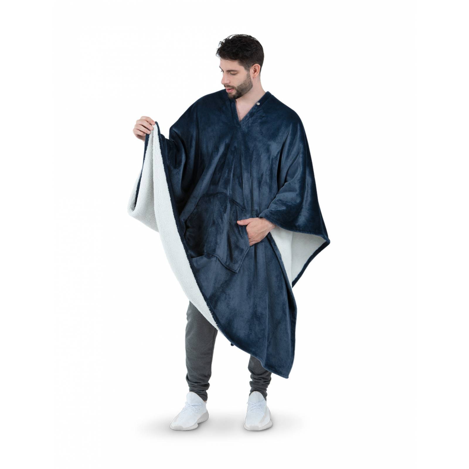 Cobija Cobertor Tipo Chal / Poncho Para Hombre - Azul marino ESQUIMAL