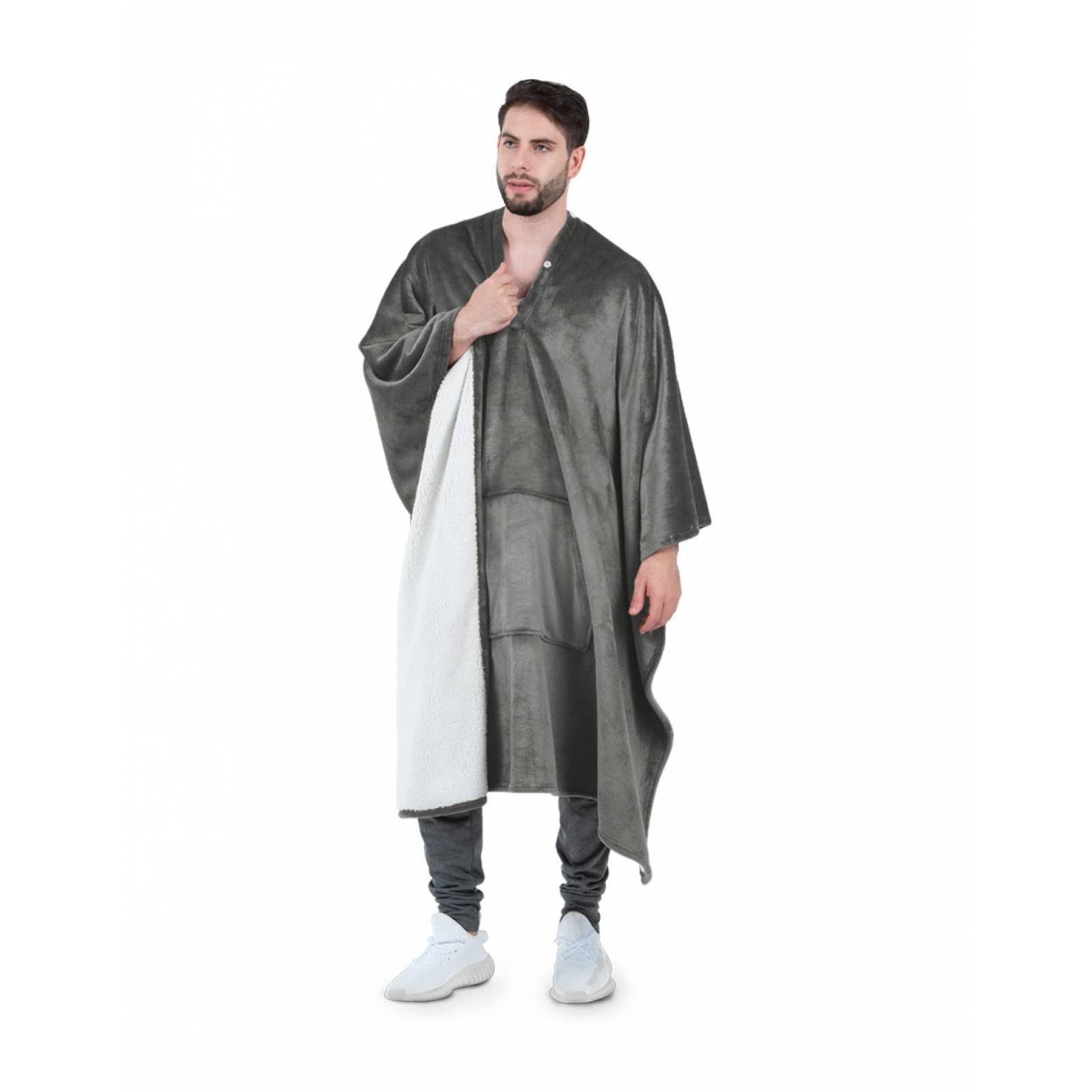 Cobija Cobertor Sudadera Tipo Chal Poncho Para Hombre de Color Gris Oxford ESQUIMAL.