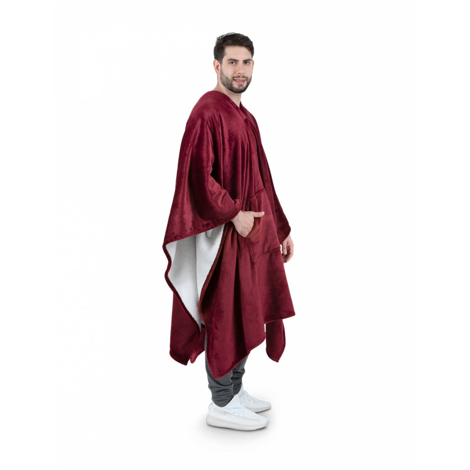 Cobija Cobertor Tipo Chal / Poncho Para Hombre - Rojo Tinto ESQUIMAL