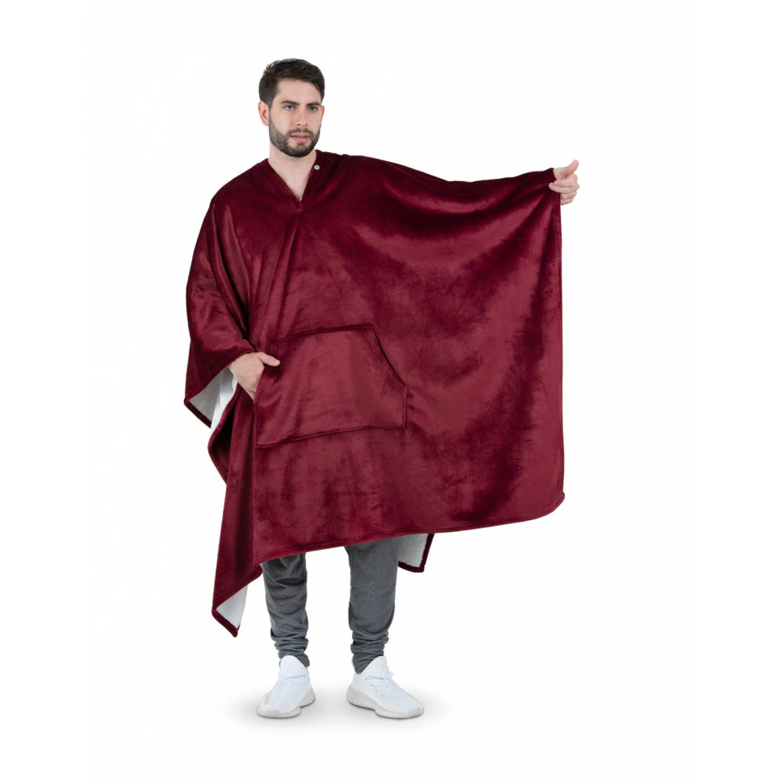 Cobija Cobertor Tipo Chal / Poncho Para Hombre - Rojo Tinto ESQUIMAL