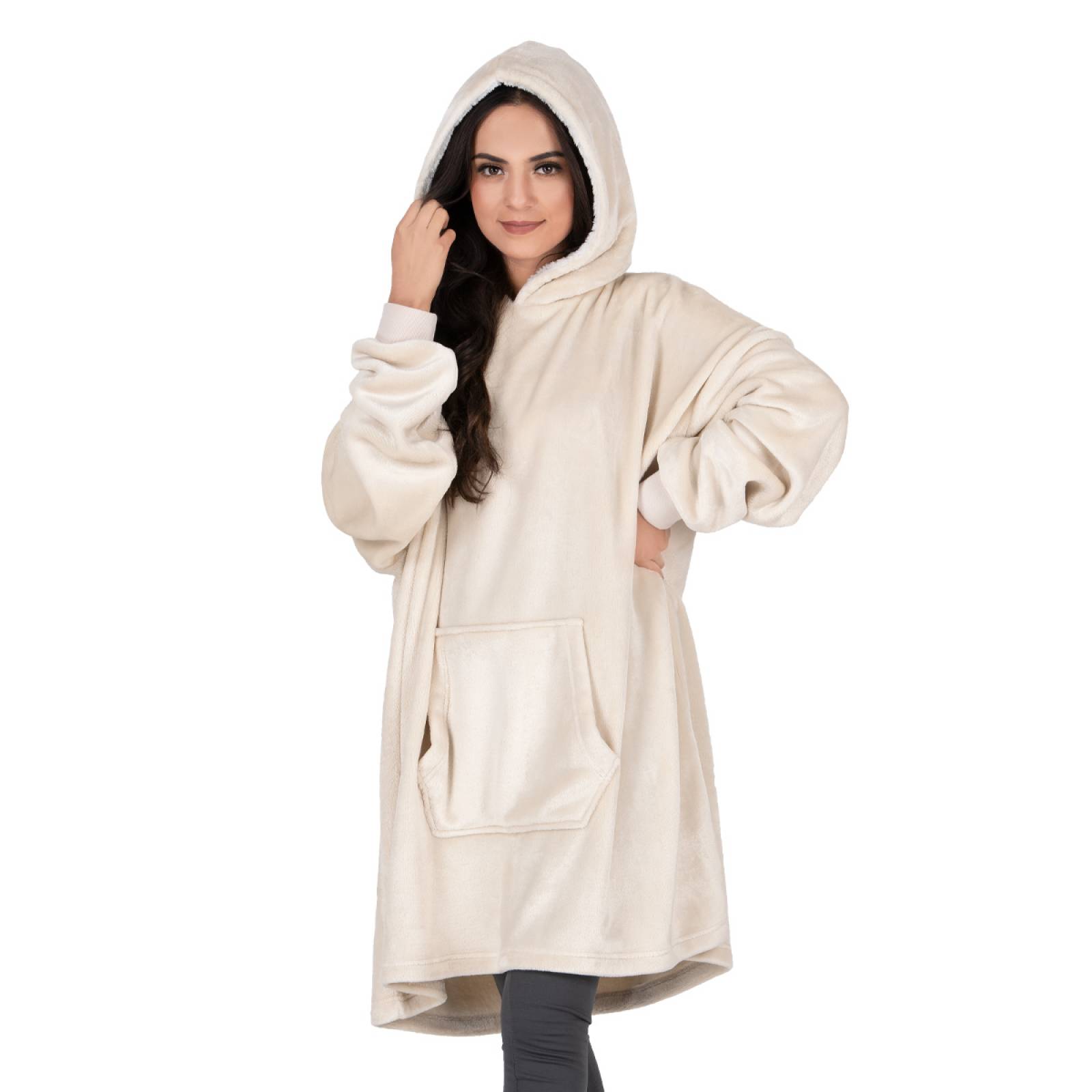 Sudadera Gigante Con Capucha De Borrega Para Mujer - Hueso REAL TEXTIL