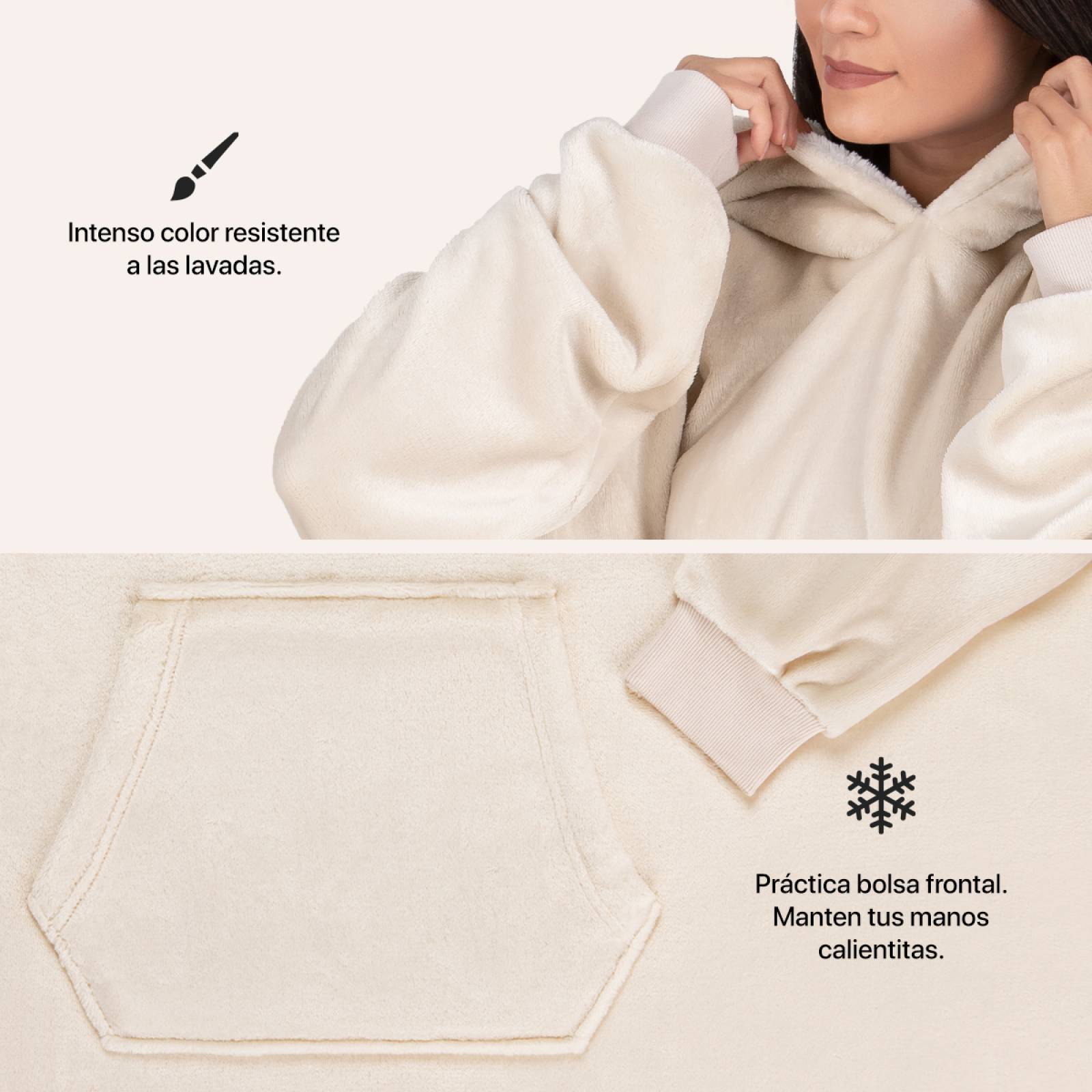 Sudadera Gigante Con Capucha De Borrega Para Mujer - Hueso REAL TEXTIL
