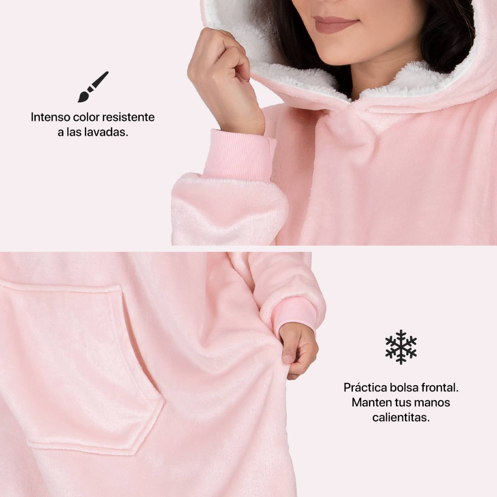 Sudadera Gigante Con Capucha De Borrega Para Mujer - Rosa REAL TEXTIL