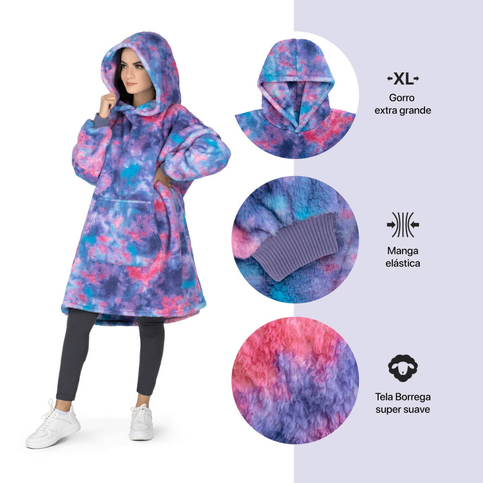 Sudadera Cobija Borrega Hoodie Con Capucha Para Mujer - Acuarela Morada REAL TEXTIL