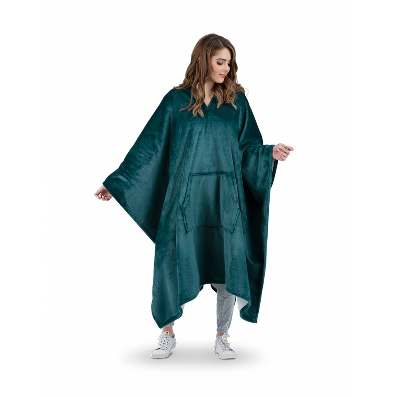 Cobija Cobertor Sudadera Tipo Chal Poncho Para Mujer de Color Verde Ultramar ESQUIMAL.