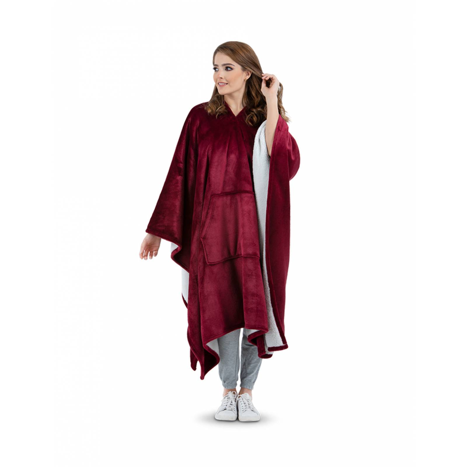 Cobija Cobertor Tipo Chal / Poncho Para Mujer - Rojo Tinto ESQUIMAL