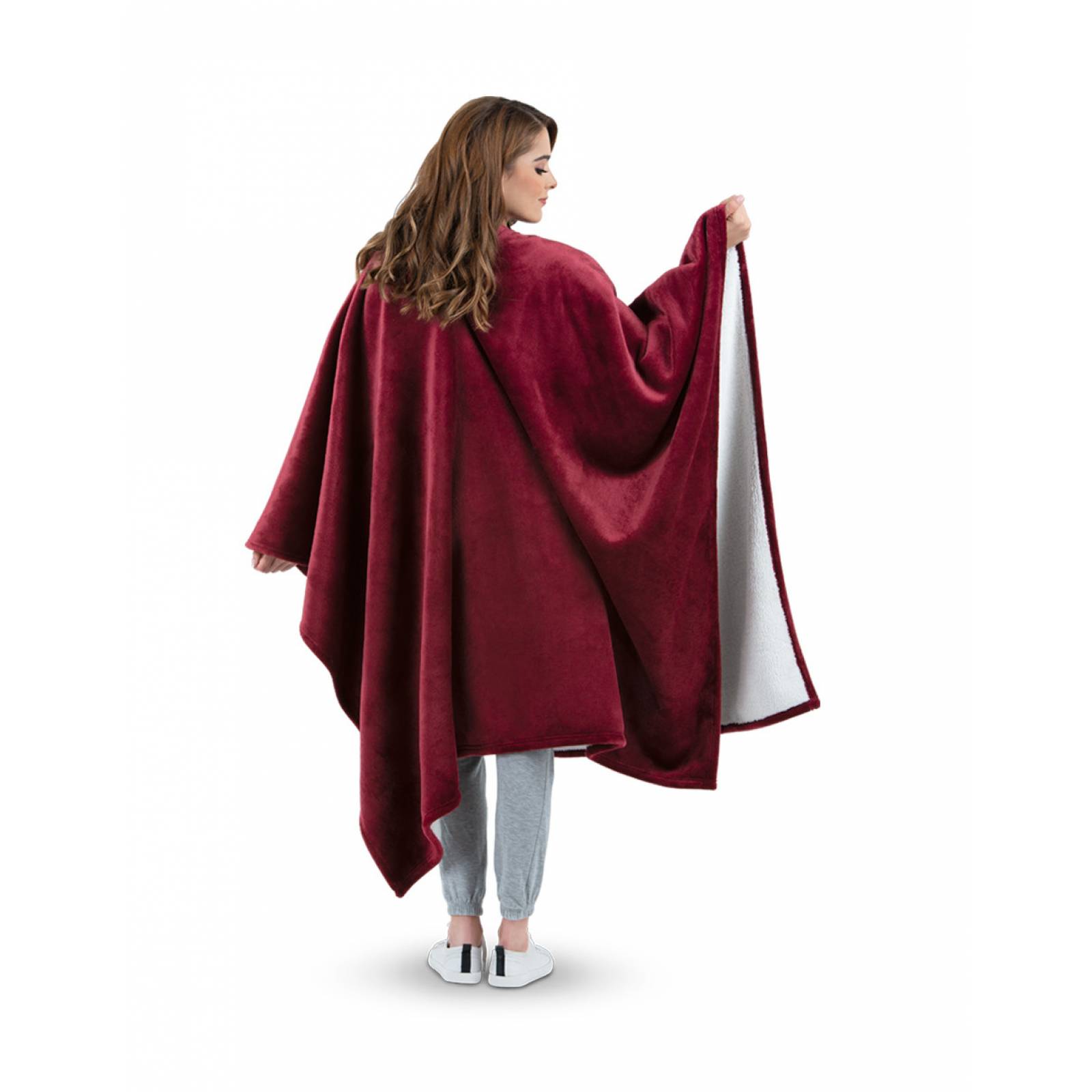 Cobija Cobertor Tipo Chal / Poncho Para Mujer - Rojo Tinto ESQUIMAL