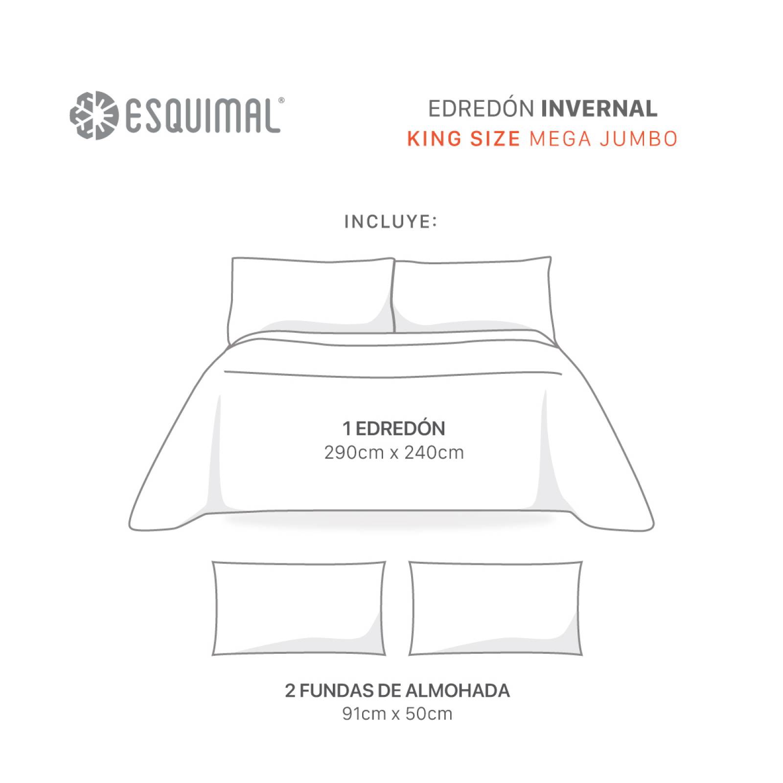 Cobertor King Size Mega Jumbo Premium Edredón Inv + Fundas Caliza ESQUIMAL
