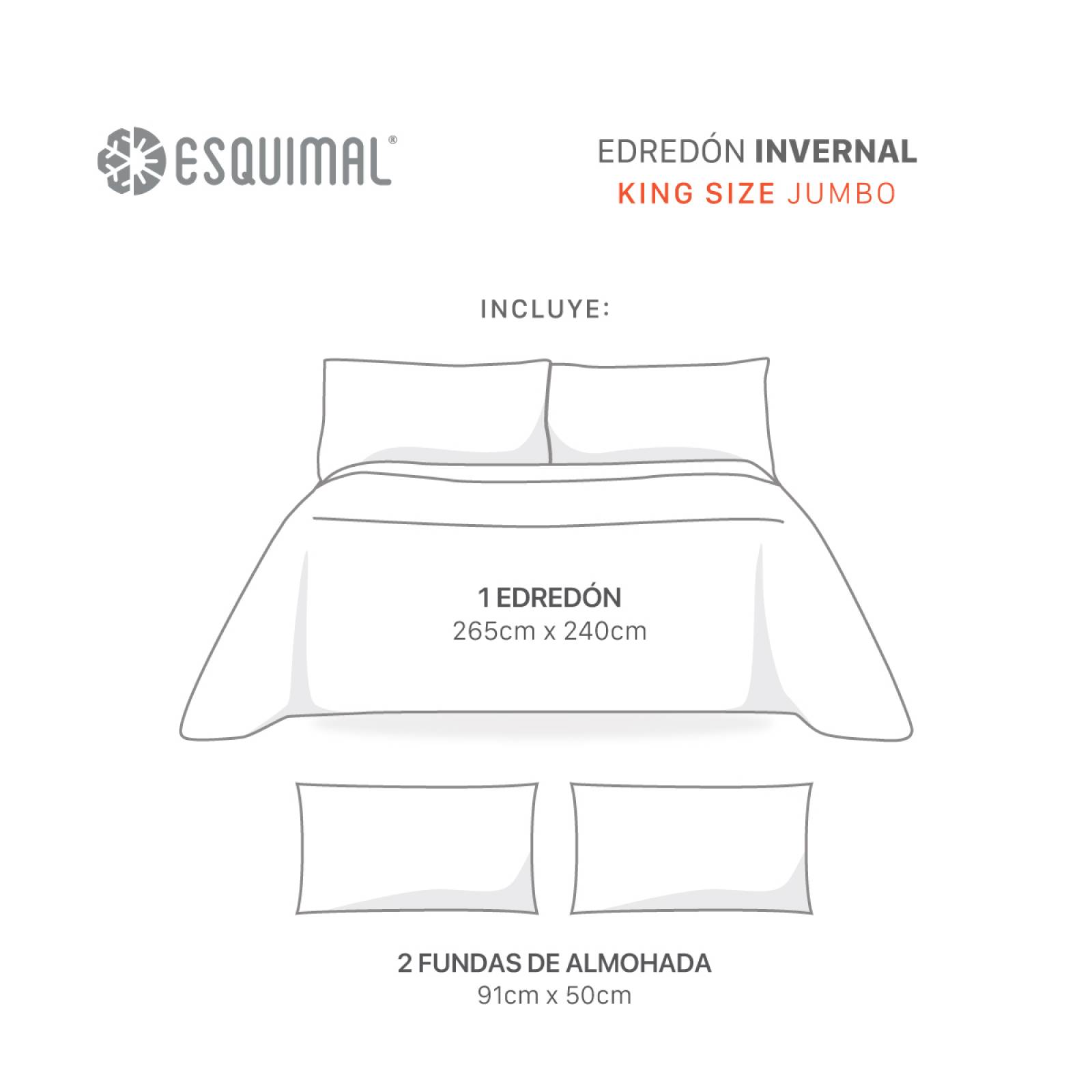 Cobertor King Size Jumbo Edredón Invernal Luxus con Fundas Mina ESQUIMAL