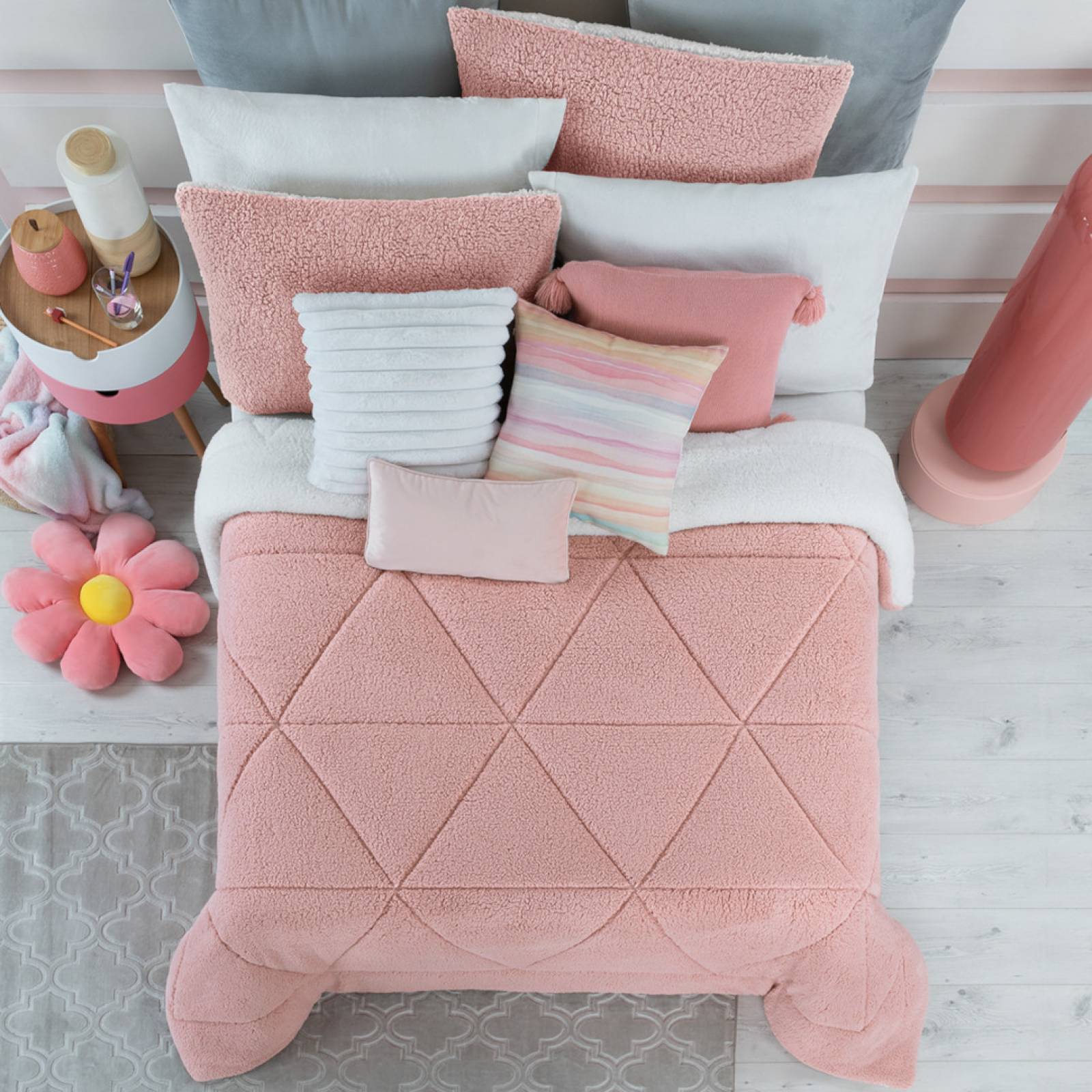 Cobertor Matrimonial Jumbo Edredón Borrega + Fundas Matilda ESQUIMAL