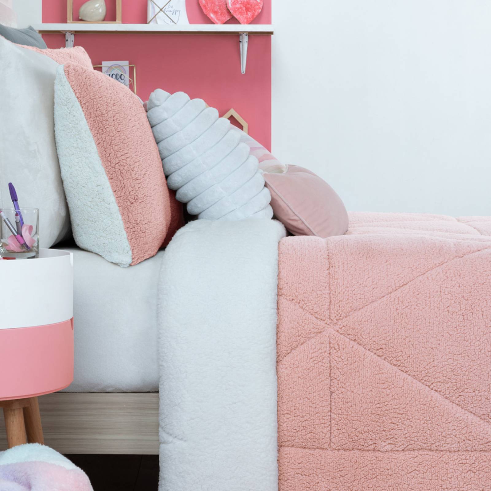 Cobertor Matrimonial Jumbo Edredón Borrega + Fundas Matilda ESQUIMAL