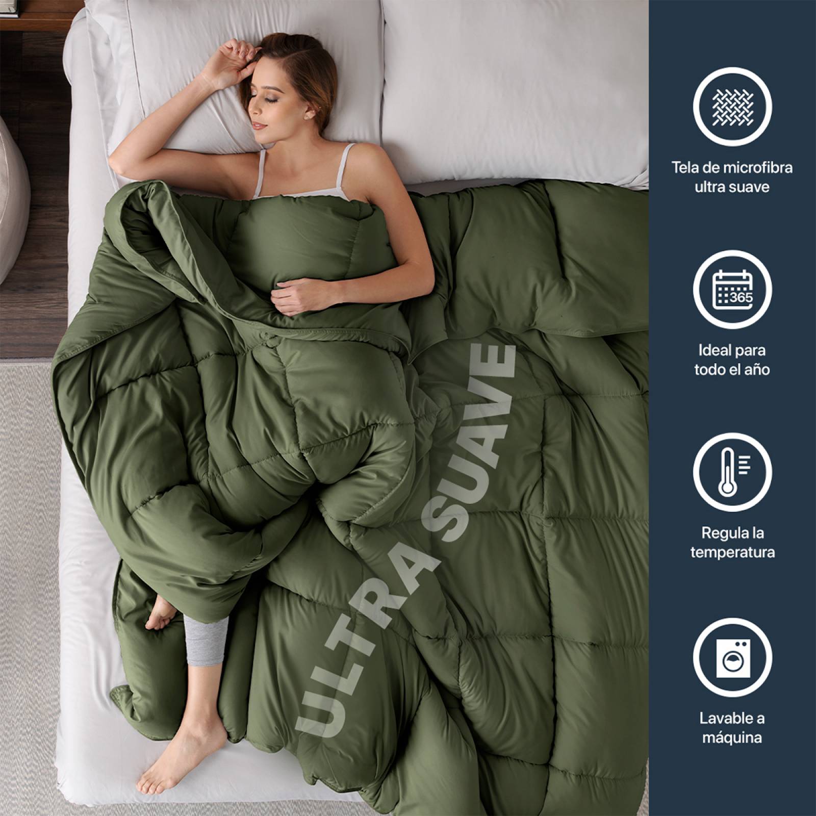 Edredón Acolchado Duvet King Size Hipoalergénico Verde ESQUIMAL